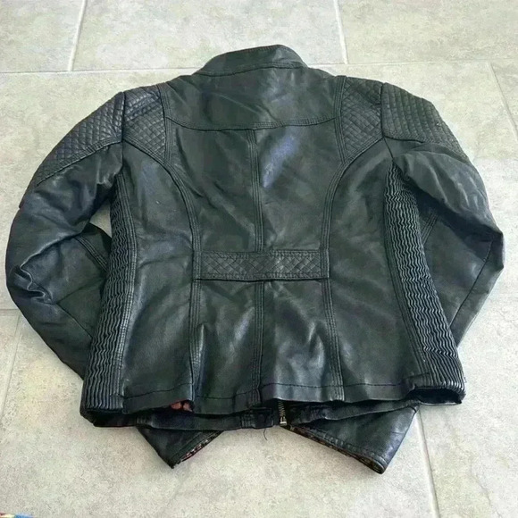 Black Leopard Leather Jacket - Picture 2 of 5